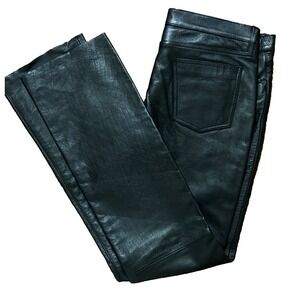 First Classics Mfg Women's Black Leather Pants 12x33 Straight Leg Open Hem
